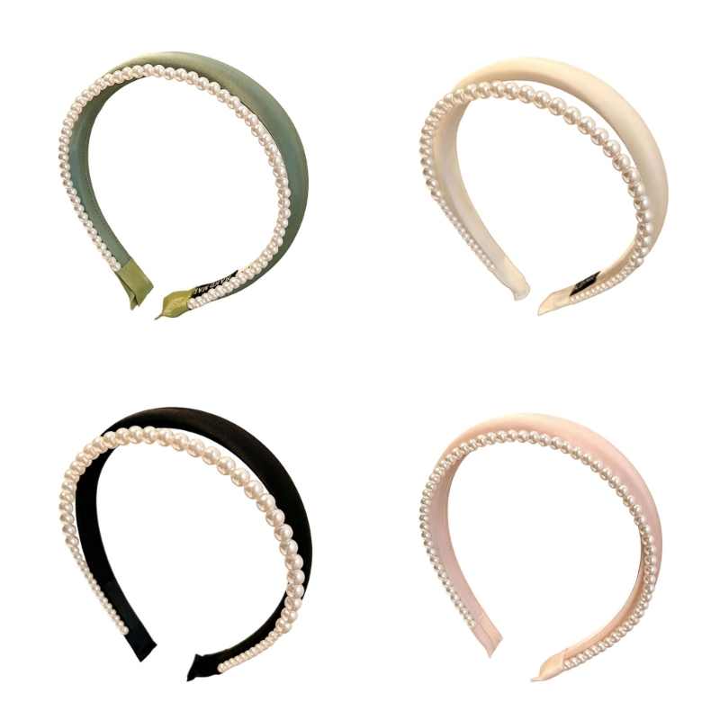 Women Accessories Description - Q39C Pearls Trim Hair Headband for