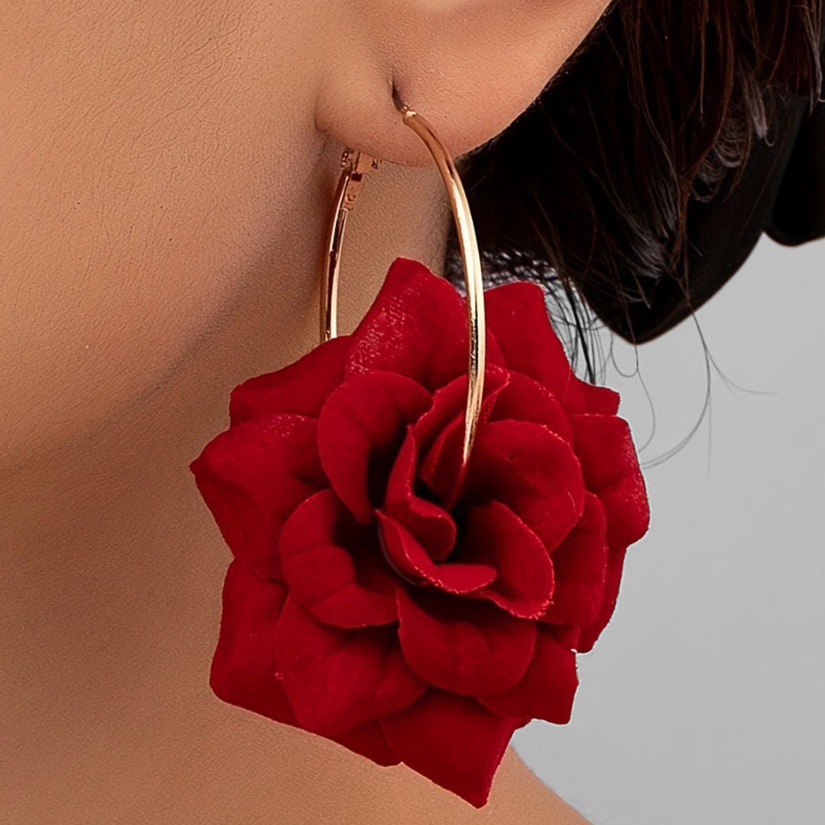 Women'S Accessories Jewelry Sale - Exaggerated Hoop Earrings Red Green Flower
