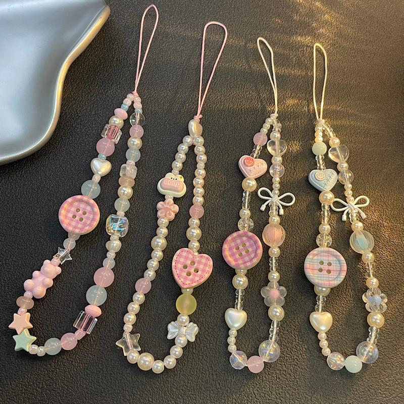 Women'S Korean Accessories - Cute Korean Pink Button 3D Beaded