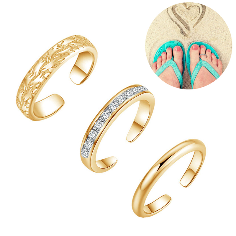 Ring Set Adjustable - Trio Set Women's Toe Rings, 18K