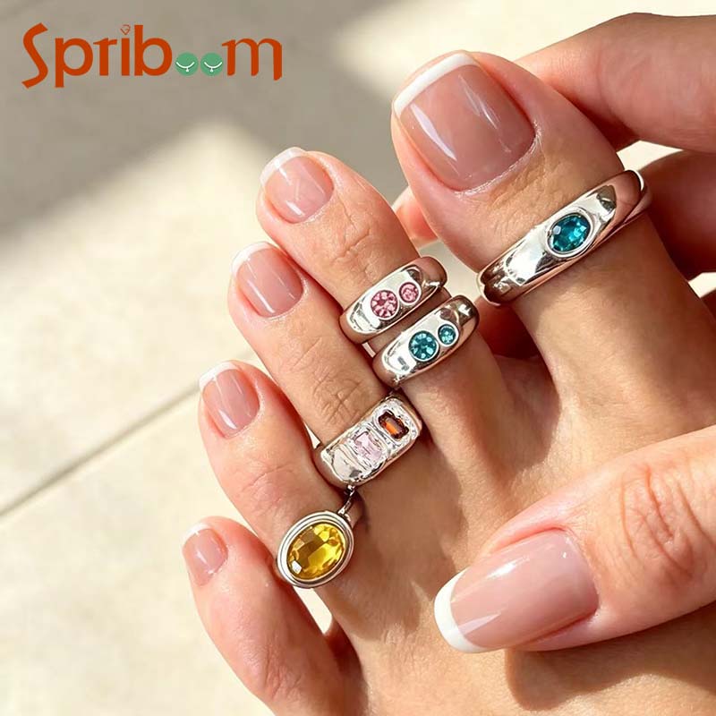 5Pcs/set Colorful Crystal Open - Ring Set Adjustable 评论和价格