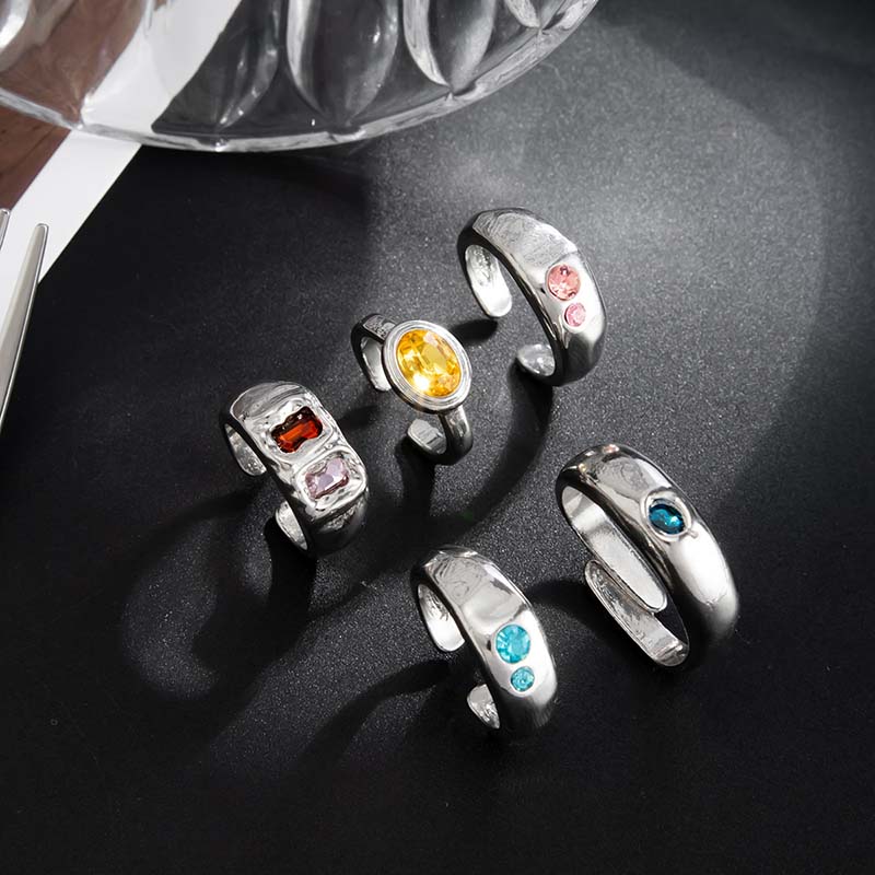 5Pcs/set Colorful Crystal Open - Ring Set Adjustable 评论和价格