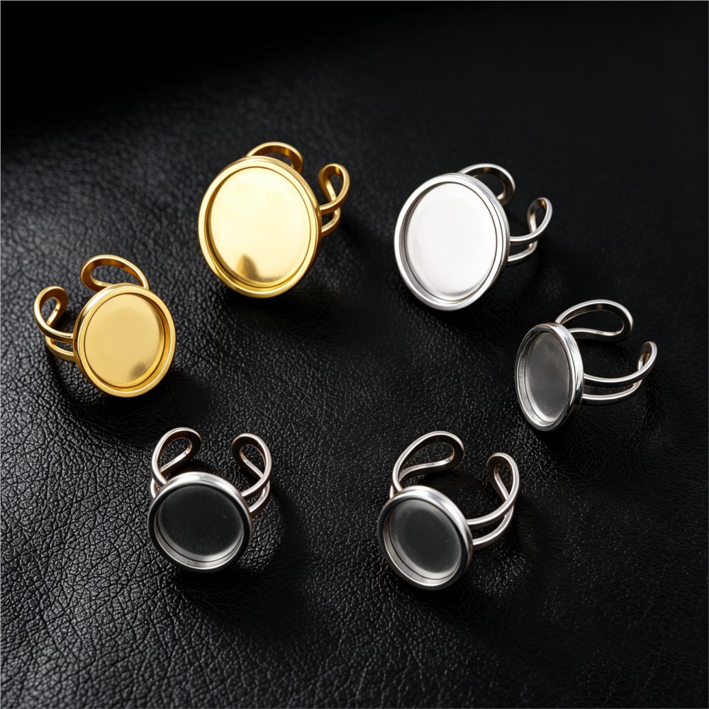 2pcs Stainless Steel Square Fl - Ring Set Adjustable 评论和价格