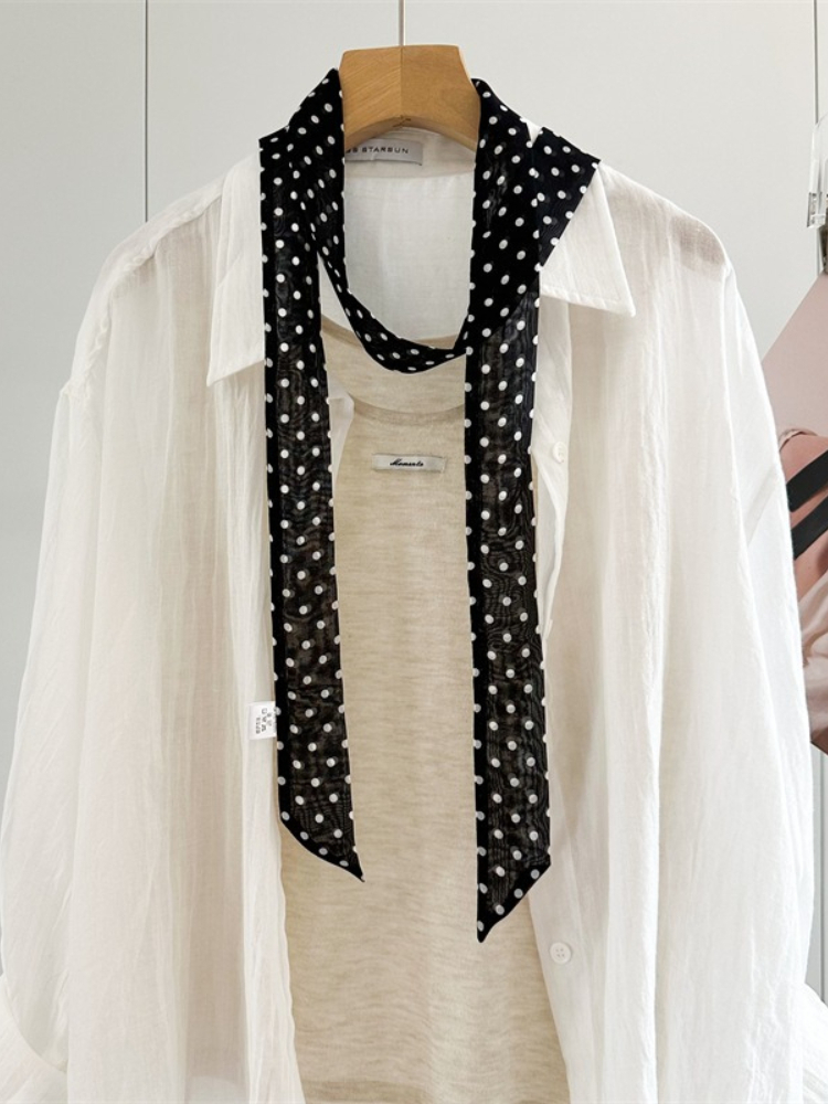 Women Narrow Long Scarf Polka  - Women'S Korean Accessories 评论和价格