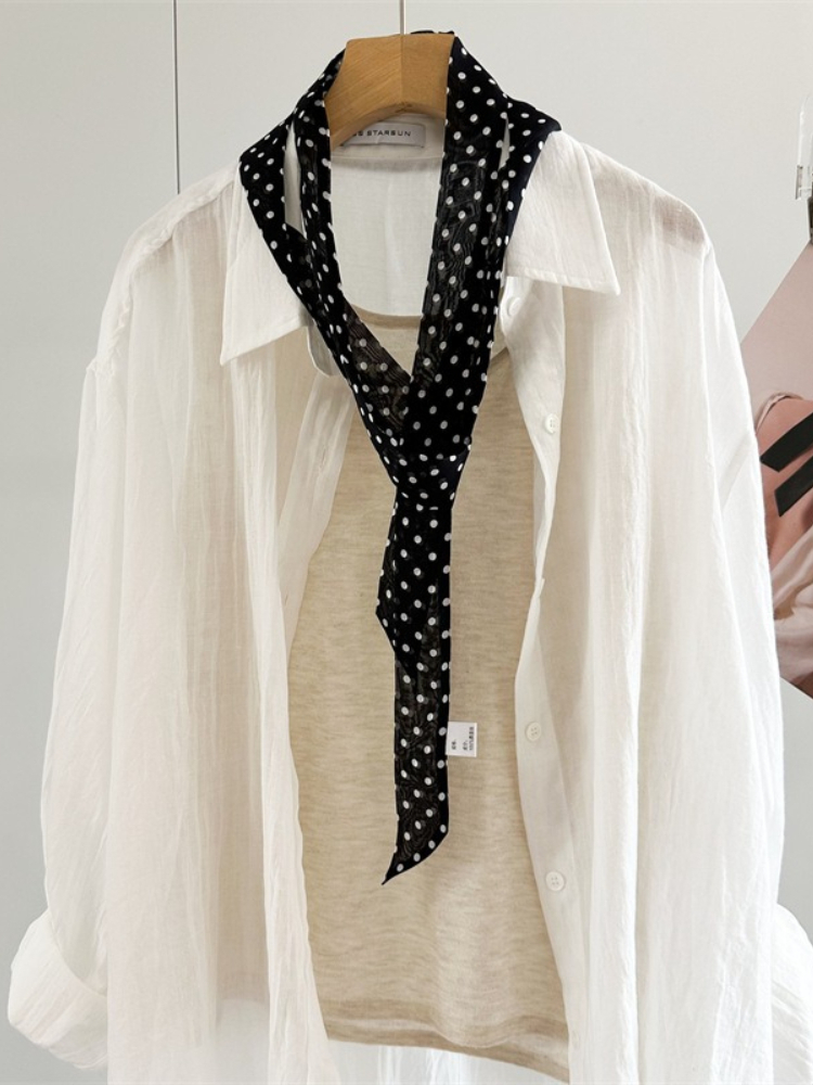 Women Narrow Long Scarf Polka  - Women'S Korean Accessories 评论和价格