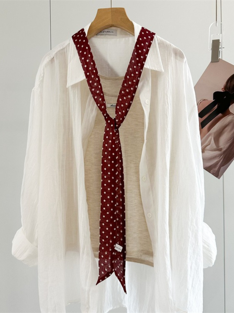 Women Narrow Long Scarf Polka  - Women'S Korean Accessories 评论和价格