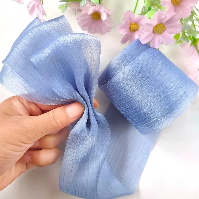 5M Pleated Chiffon Ribbon 6cm  - Women Accessories Bouquet 评论和价格