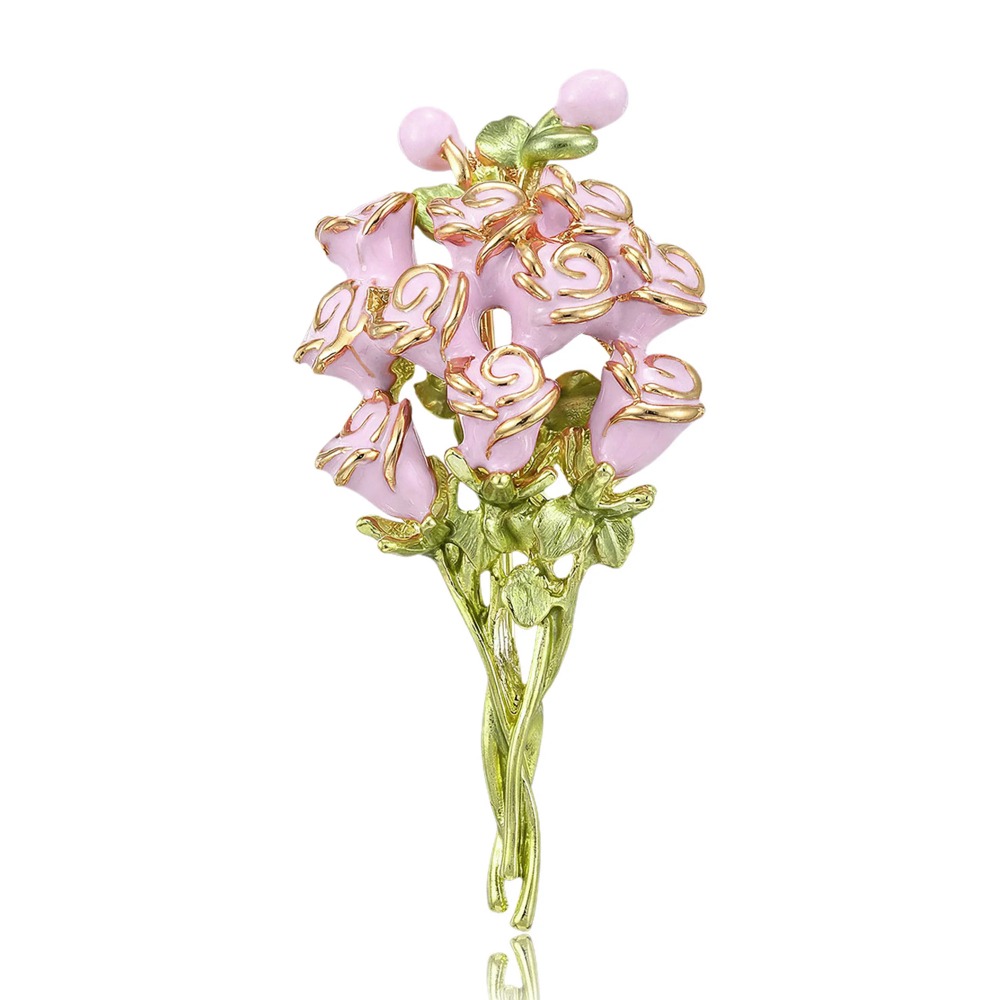 Pink Enamel Rose Bouquet Brooc - Women Accessories Bouquet 评论和价格