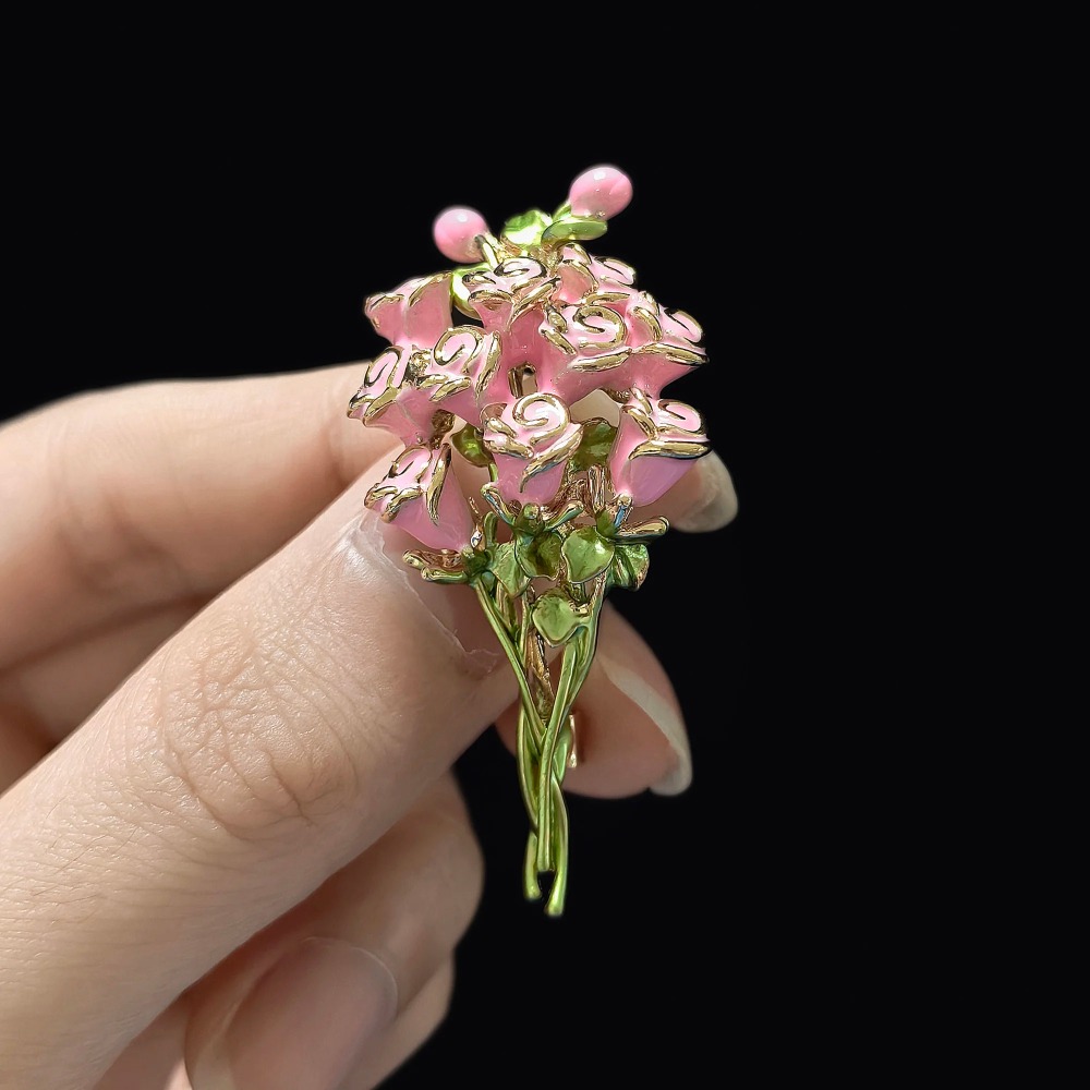 Pink Enamel Rose Bouquet Brooc - Women Accessories Bouquet 评论和价格