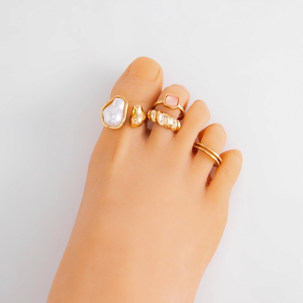 Irregular Pearl Toe Ring Set T - Ring Set Adjustable 评论和价格